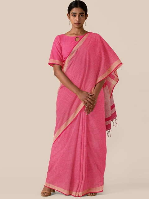 

Taneira Pink & Gold-Toned Solid Pure Cotton Saree