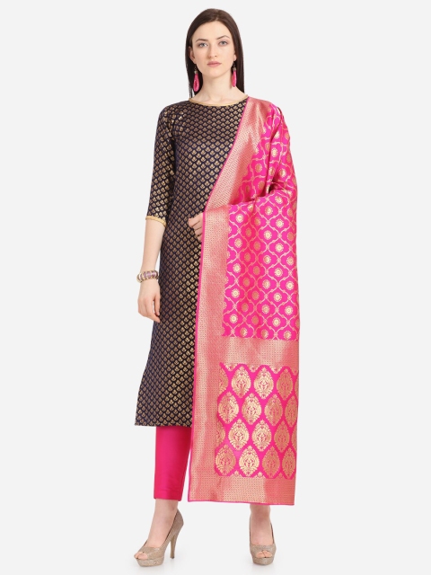 

Kvsfab Navy Blue & Pink Unstitched Dress Material