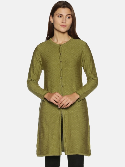 

PICOT Women Olive Cable Knit Longline