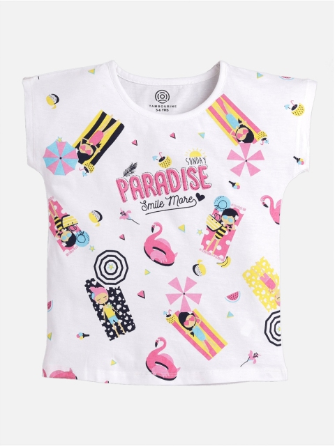 

TAMBOURINE Girls White & Pink Printed T-shirt