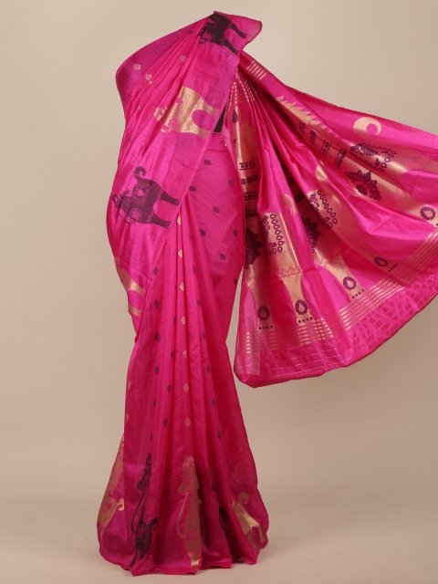 

Pothys Magenta Ethnic Motifs Jute Silk Saree