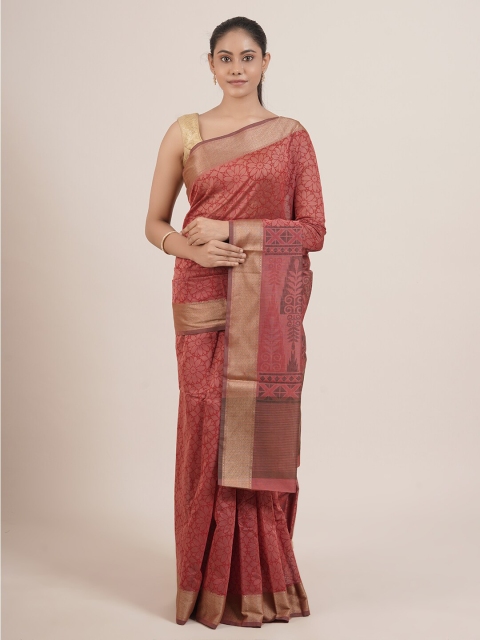 

Pothys Rust & Gold-Toned Floral Zari Saree