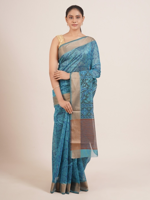 

Pothys Blue Ethnic Motifs Cotton Blend Saree