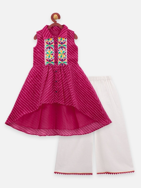 

LilPicks Girls Pink & White Striped Palazzos