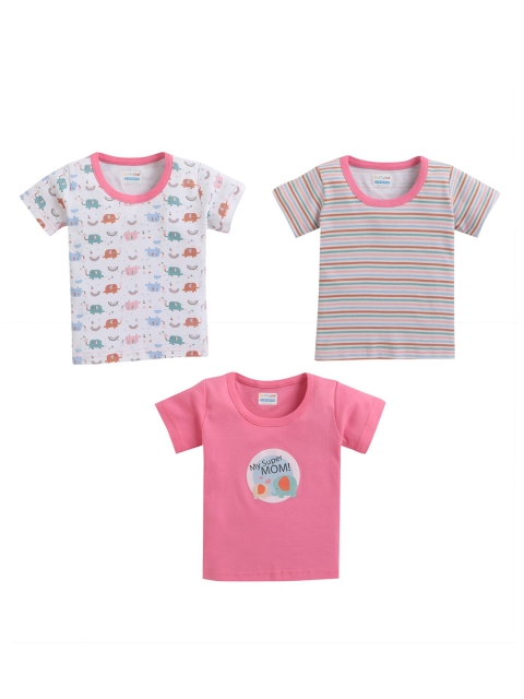 BUMZEE Girls Pack of 3 Striped T-shirt, Pink