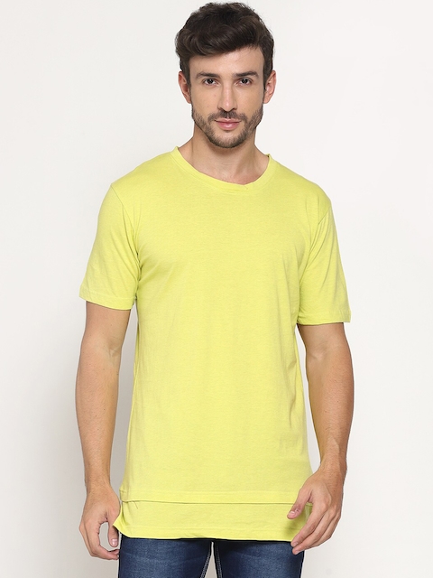 

PAUSE SPORT Men Lime Green Raw Edge Slim Fit T-shirt