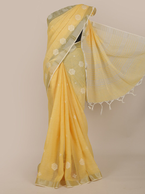 

Pothys Yellow Ethnic Motifs Embroidered Saree