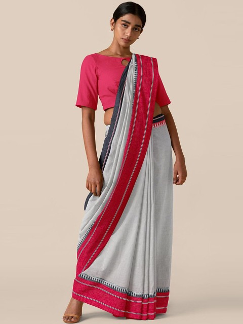 

Taneira Grey & Pink Woven Design Pure Cotton Saree