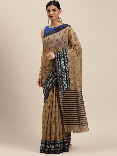 

Soch Beige & Blue Floral Printed Chanderi Saree