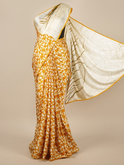 

Pothys Mustard Yellow & Cream-Coloured Ethnic Motifs Saree