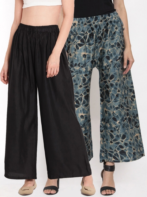 

TAG 7 Women Set of 2 Black & Blue Ethnic Palazzos