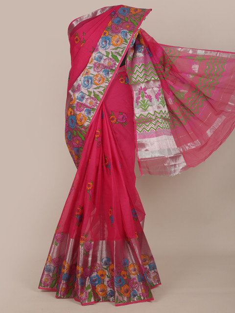 

Pothys Pink & Blue Zari Pure Cotton Saree