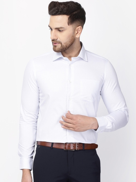 

Blackberrys Men White Slim Fit Pinstripes Striped Formal Shirt