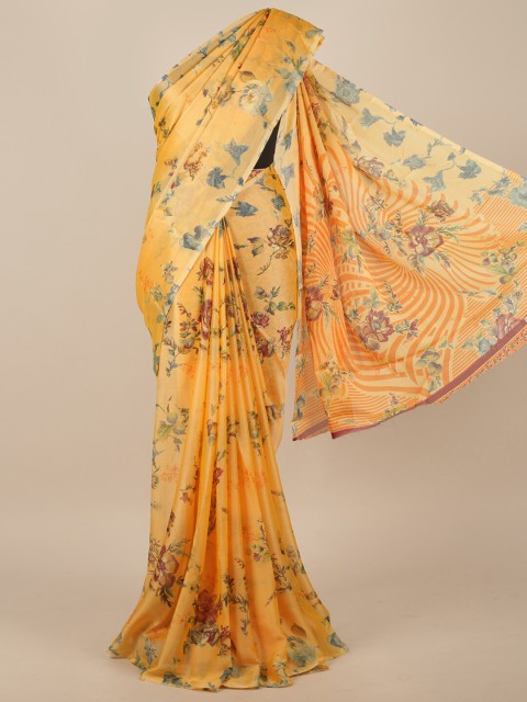 

Pothys Peach Floral Poly Chiffon Saree