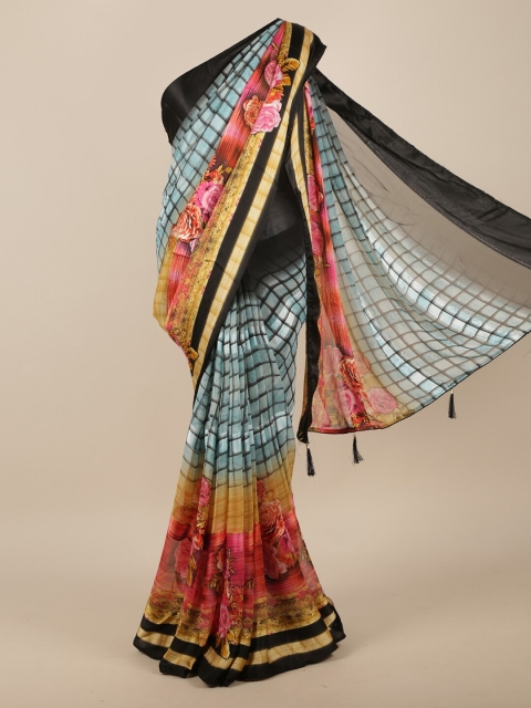 

Pothys Multi Checked Beads and Stones Poly Chiffon Saree
