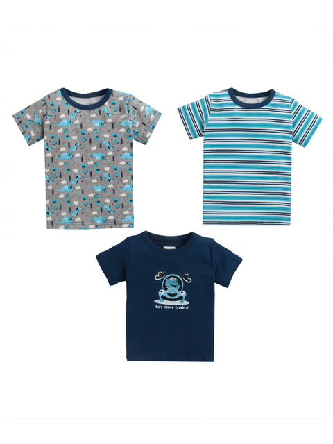 

BUMZEE Boys Pack of 3 Printed T-shirt, Navy blue