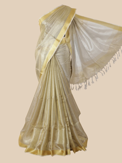 

Pothys Gold-Coloured Linen Blend Saree