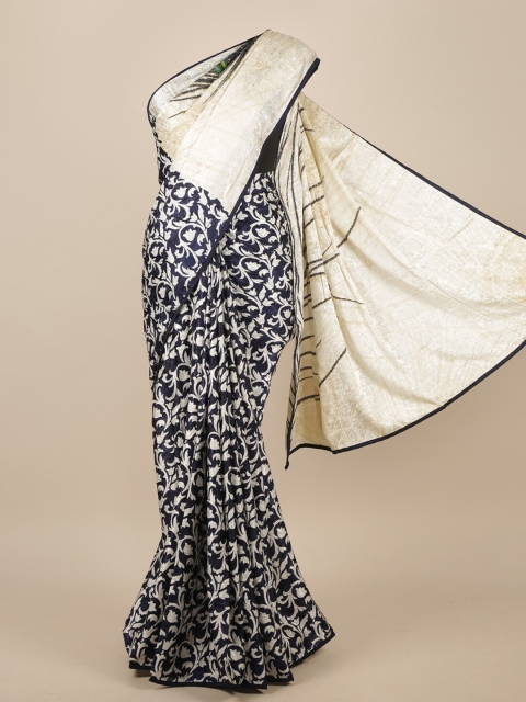 

Pothys Navy Blue & Cream-Coloured Floral Saree
