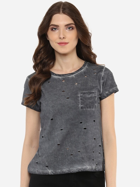 Porsorte Grey Tie and Dye Embellished Regular Top