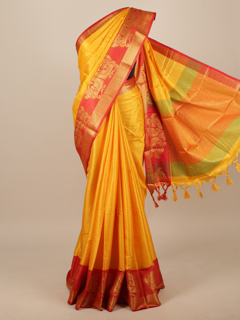 

Pothys Yellow & Red Woven Design Zari Jute Silk Saree