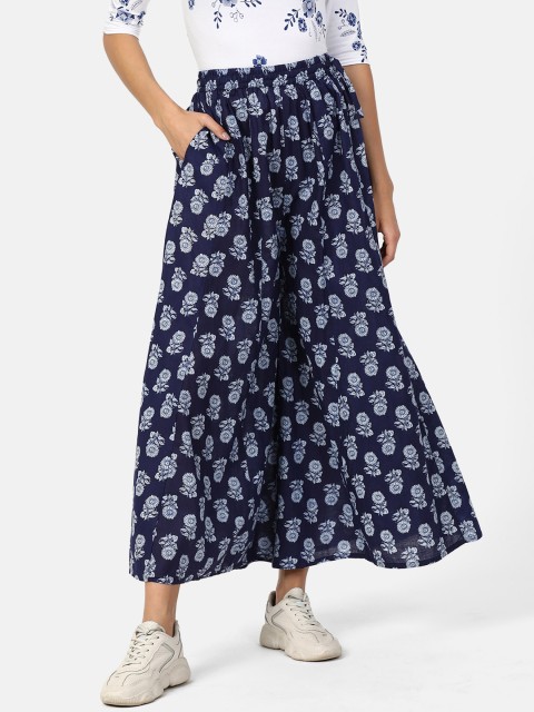 

V2 Value & Variety Women Navy Blue & White Floral Printed Palazzos