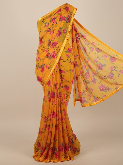 

Pothys Yellow & Pink Floral Zari Poly Chiffon Saree