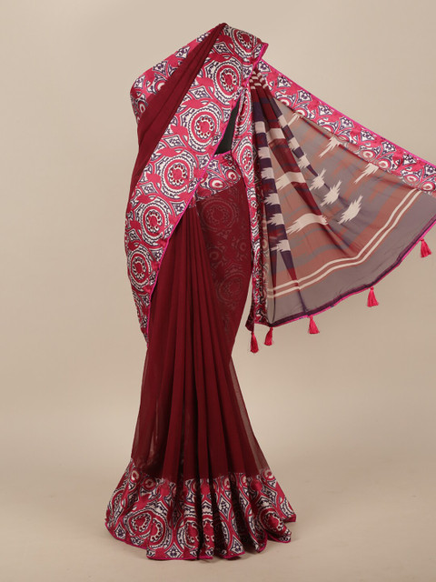

Pothys Maroon & Coral Solid Saree