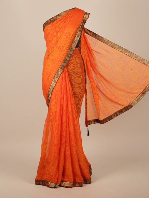 

Pothys Orange & Gold-Toned Woven Design Saree