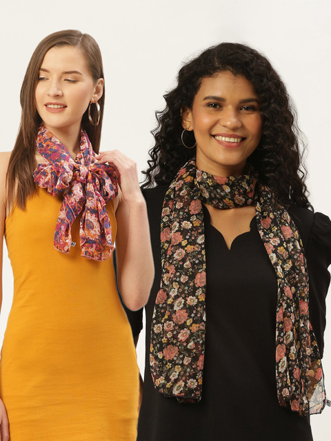 

Trend Arrest Women Pack of 2 Printed Scarf, Black