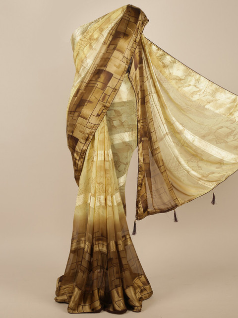 

Pothys Yellow & Brown Beads and Stones Saree