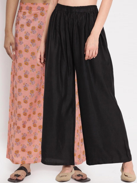 

TAG 7 Women Pack of 2 Flared Ethnic Palazzos, Black