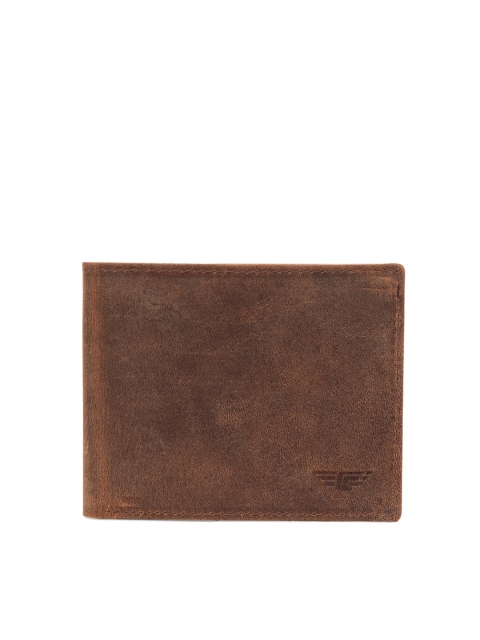 

Red Tape Men Tan Brown Textured Leather Two Fold Wallet with RFID