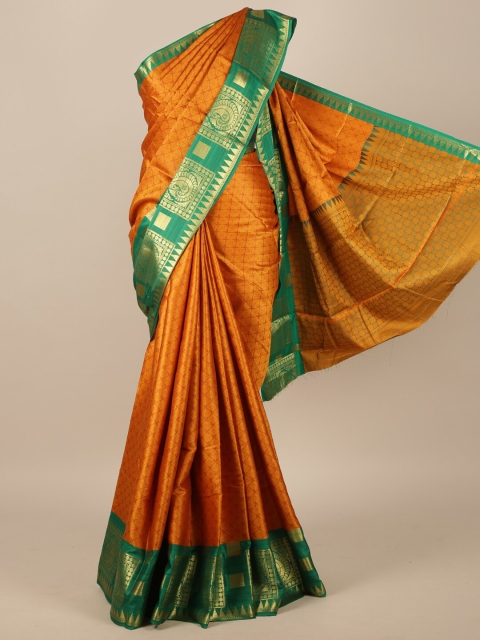 

Pothys Mustard & Green Ethnic Motifs Zari Jute Silk Saree