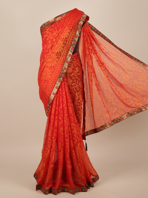 

Pothys Red & Gold-Toned Floral Saree