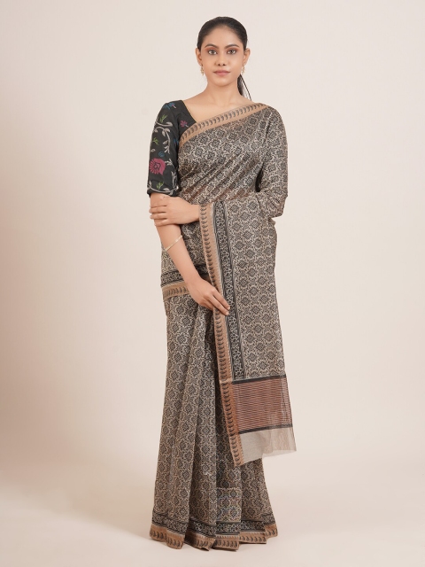 

Pothys Grey & Black Ethnic Motifs Silk Blend Saree