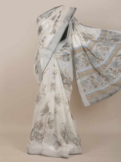 

Pothys White & Grey Floral Cotton Blend Saree