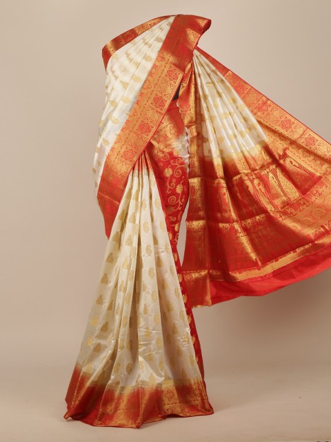 

Pothys Cream & Red Woven Design Jute Silk Saree