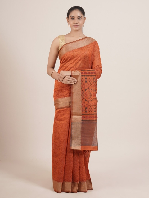 

Pothys Orange & Gold-Toned Zari Cotton Blend Saree