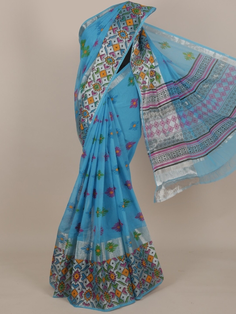 

Pothys Blue & Pink Floral Pure Cotton Saree
