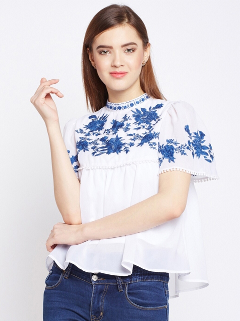

Oxolloxo Women White Floral Print Empire Top