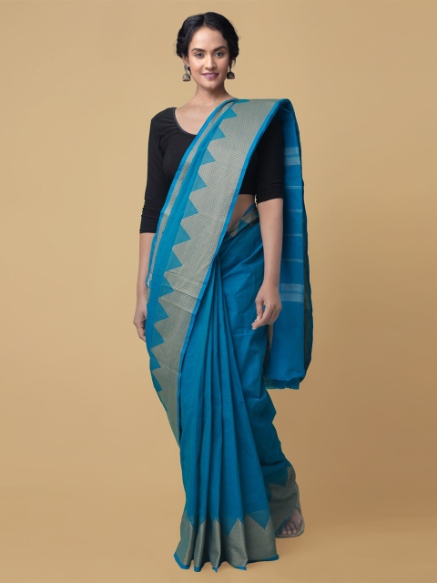 

Unnati Silks Blue & Beige Zari Pure Cotton Pavni Saree