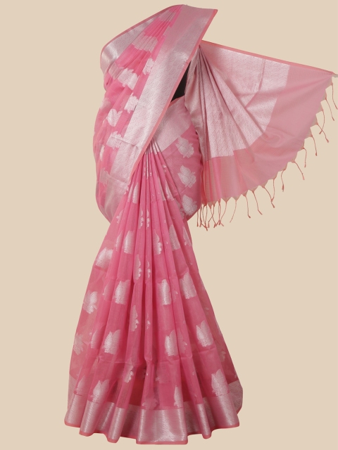 

Pothys Pink & Silver-Toned Ethnic Motifs Saree
