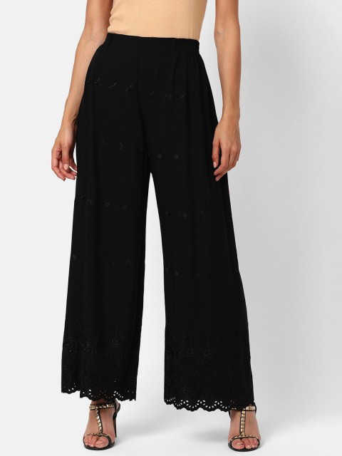 

V2 Value & Variety Women Black Hem Design Knitted Ethnic Palazzos