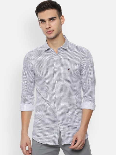 Louis Philippe Sport Men White & Blue Slim Fit Checked Casual Shirt