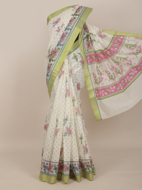 

Pothys Off White & Pink Floral Pure Cotton Saree