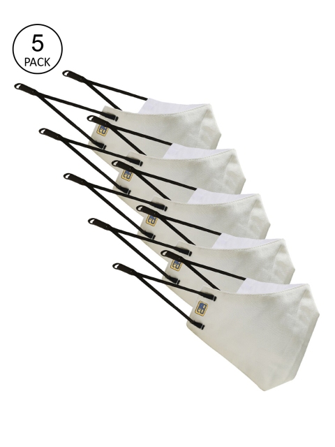 

Balista Unisex Pack Of 5 Cream-coloured Solid 4-Ply Cotton Reusable Cloth Face Masks