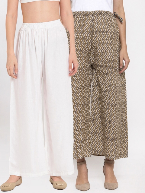 

TAG 7 Women Pack of 2 Flared Ethnic Palazzos, White