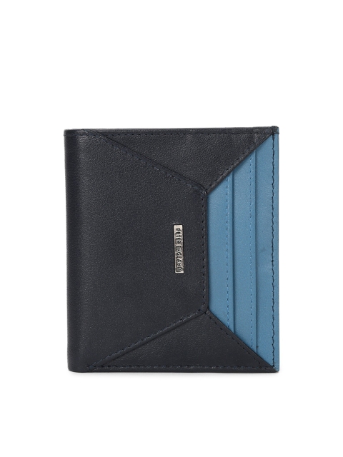

Peter England Men Navy Blue Colourblocked Leather Two Fold Wallet