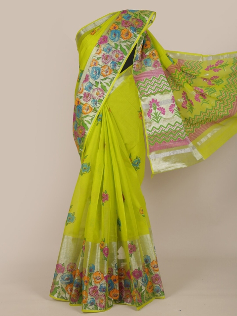 

Pothys Fluorescent Green & Pink Floral Pure Cotton Saree