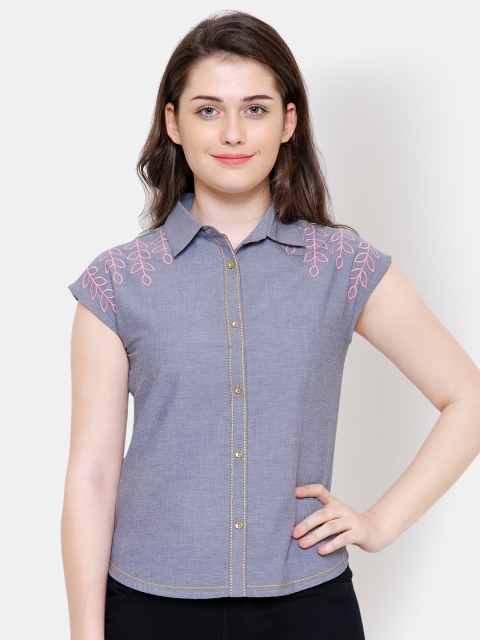 

Yaadleen Women Blue & Pink Floral Shirt Style Top